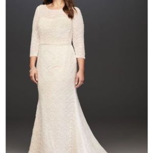 Oleg Cassini Boatneck 3/4 Sleeve Wedding Dress